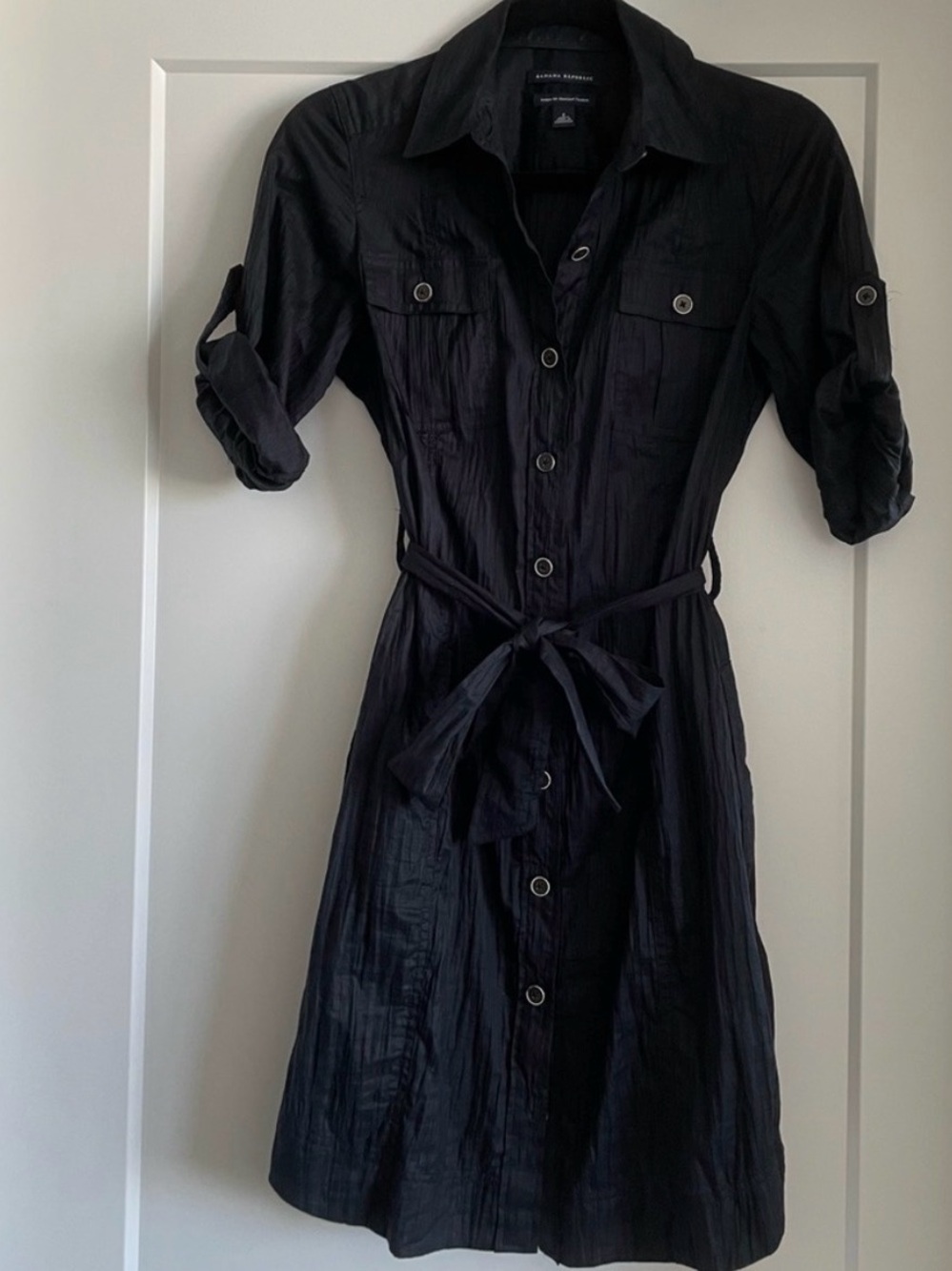 Banana Republic Black Safari Shirt Dress with Tie Waist